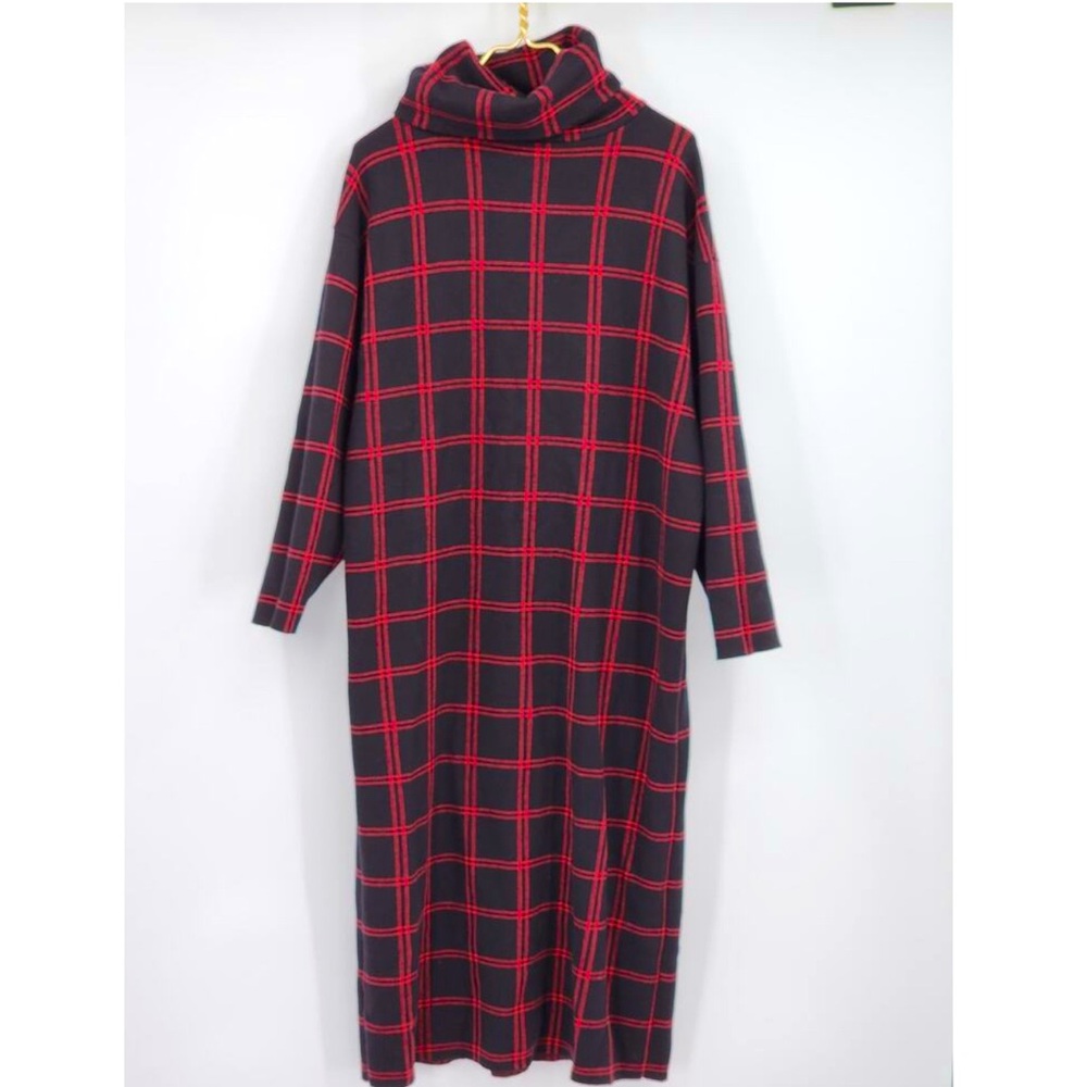 Zara Black and Red Plaid Turtleneck Thick Maxi Dress Size Medium
